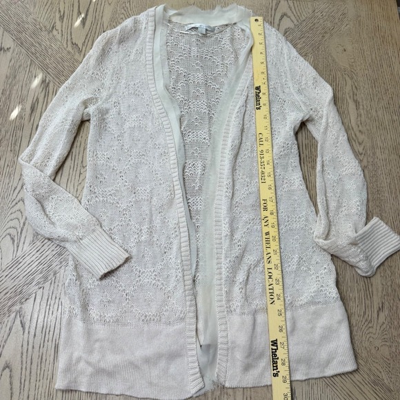 Lauren Conrad Size Medium Cream Lace Detail Sheer Knit Open Front Cardigan - Picture 5 of 9